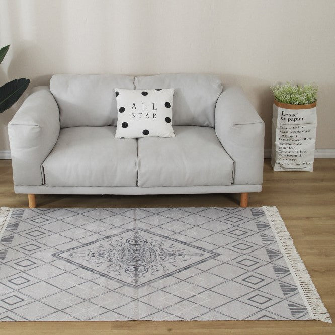 Geometric Cotton Area Rug with Tassel Hand Woven Floor Carpet Rug for Living Room Bedroom