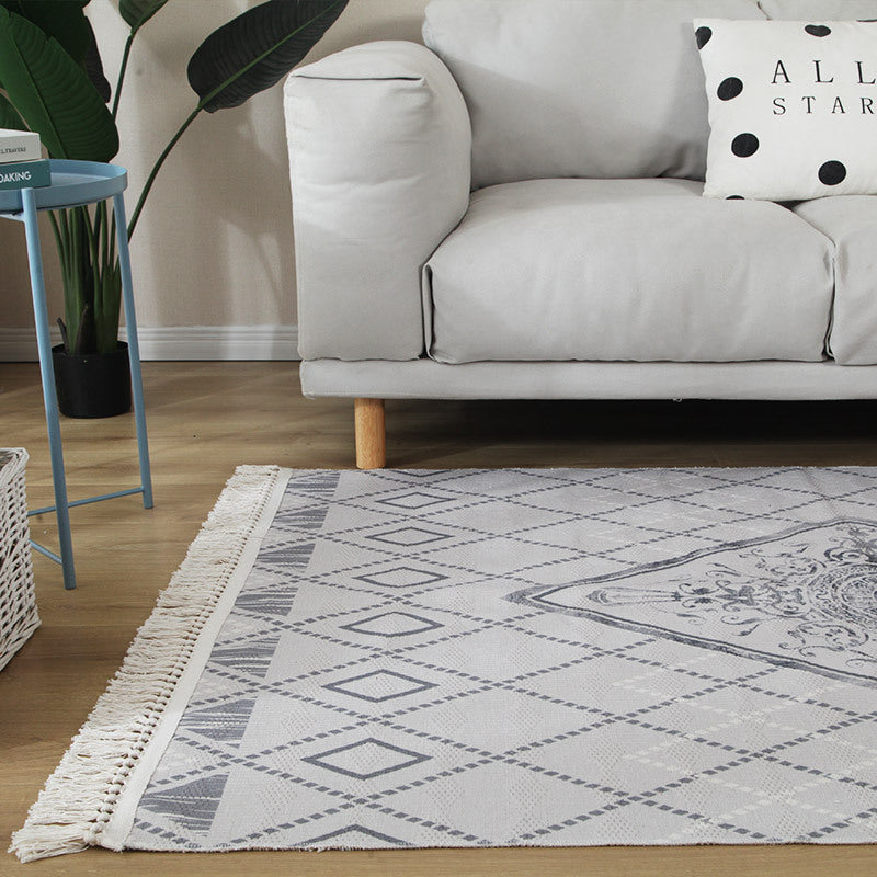 Geometric Cotton Area Rug with Tassel Hand Woven Floor Carpet Rug for Living Room Bedroom
