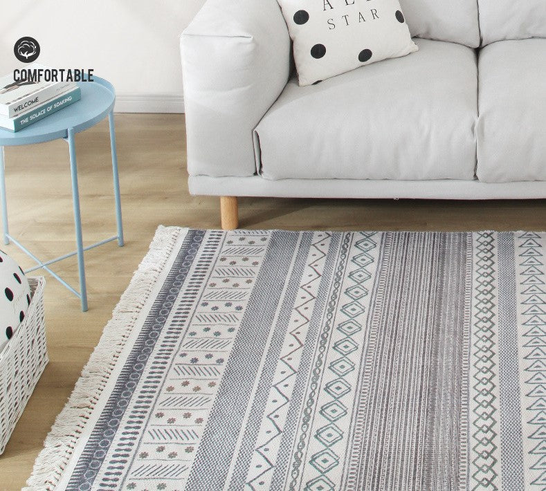 Moroccan Geometric Cotton Area Rug with Tassel Hand Woven Floor Carpet Rug for Living Room Bedroom