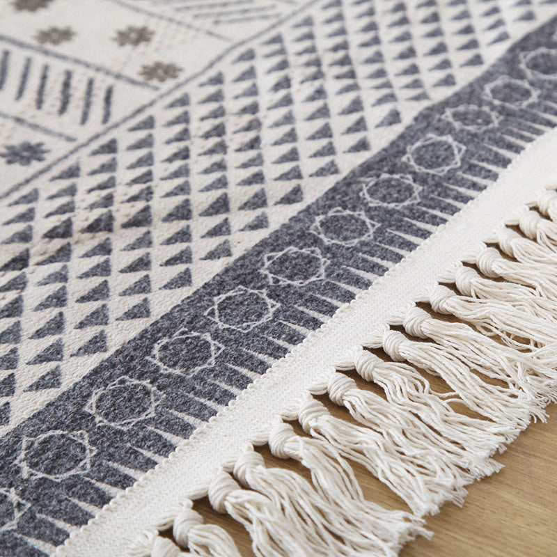 Moroccan Geometric Cotton Area Rug with Tassel Hand Woven Floor Carpet Rug for Living Room Bedroom