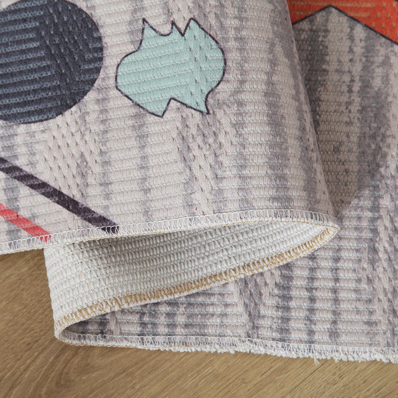 Colourful Grey Geometric Patterned Cotton Area Rug with Tassel Hand Woven Floor Carpet Rug for Living Room Bedroom