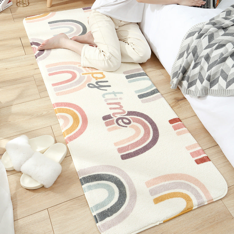 Little Rainbow Cartoon Patterned Plush Soft Girls Boys Bedroom Kids Room Bedside Carpet Rugs Runners