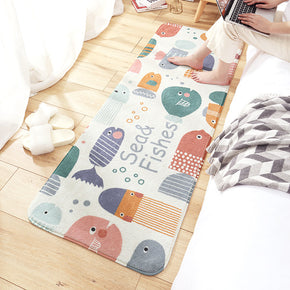 Cute Fish Cartoon Patterned Plush Soft Girls Boys Bedroom Kids Room Bedside Carpet Rugs Runners