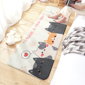 Multiple Cartoon Cats Patterned Plush Soft Girls Boys Bedroom Kids Room Bedside Carpet Rugs Runners