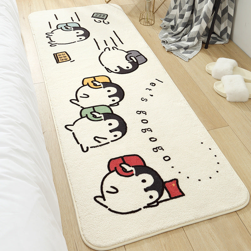 Queuing Penguins Cute Cartoon Patterned Plush Soft Girls Boys Bedroom Kids Room Bedside Carpet Rugs Runners