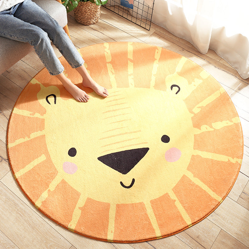 Lion Patterned Round Plush Soft Girls Boys Bedroom Kids Room Bedside Living Room Carpet Rugs