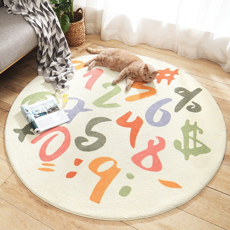 Round Numbers Pattern Plush Soft Girls Boys Bedroom Kids Room Bedside Living Room Carpet Rugs