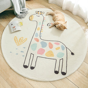 Giraffe Pattern Round Plush Soft Girls Boys Bedroom Kids Room Bedside Living Room Carpet Rugs