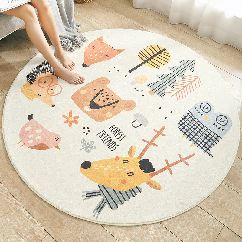 Forest Animals Pattern Round Shaggy Soft Girls Boys Bedroom Kids Room Bedside Living Room Carpet Rugs