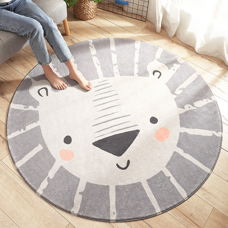 Grey Little Mouse Pattern Round Shaggy Soft Girls Boys Bedroom Kids Room Bedside Living Room Carpet Rugs
