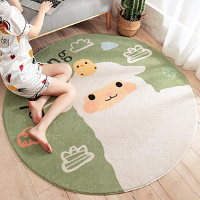 Cute Lamb Pattern Green Round Shaggy Soft Girls Boys Bedroom Kids Room Bedside Living Room Carpet Rugs