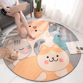 Lovely Cats Pattern Round Plush Soft Girls Boys Bedroom Kids Room Bedside Living Room Carpet Rugs