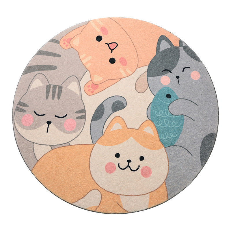 Lovely Cats Pattern Round Plush Soft Girls Boys Bedroom Kids Room Bedside Living Room Carpet Rugs