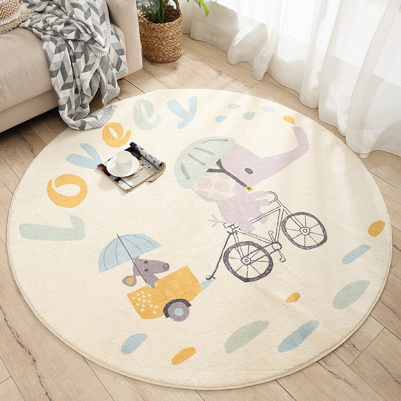Lovely Little Elephant And Little Mouse Pattern Round Plush Soft Girls Boys Bedroom Kids Room Bedside Living Room Carpet Rugs