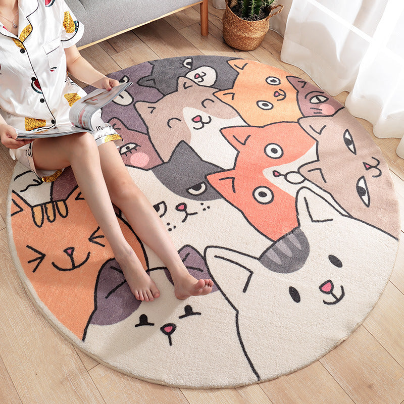 Lovely Cats Round Plush Soft Girls Boys Bedroom Kids Room Bedside Living Room Carpet Rugs