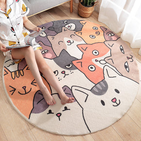 Lovely Cats Round Plush Soft Girls Boys Bedroom Kids Room Bedside Living Room Carpet Rugs