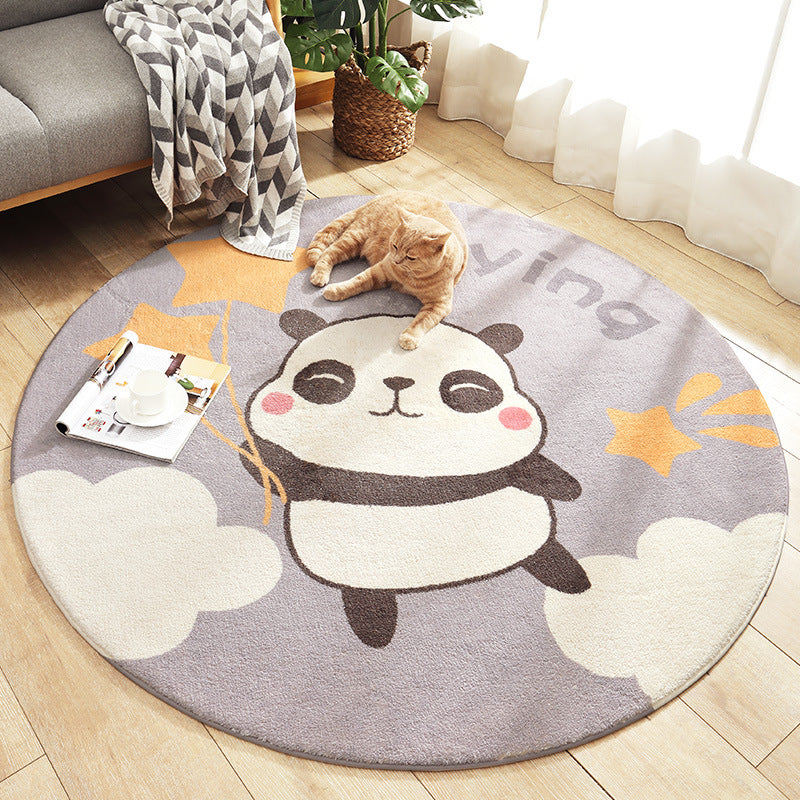 Panda Pattern Round Plush Soft Girls Boys Bedroom Kids Room Bedside Living Room Carpet Rugs