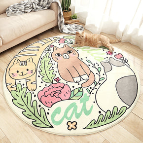 Cartoon Cats Pattern Round Shaggy Soft Girls Boys Bedroom Kids Room Bedside Living Room Carpet Rugs