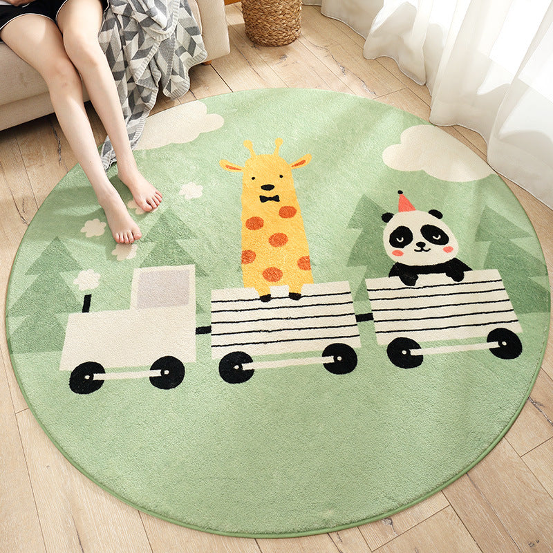 Panda And Giraffe Pattern Round Shaggy Soft Girls Boys Bedroom Kids Room Bedside Living Room Carpet Rugs