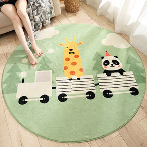 Panda And Giraffe Pattern Round Shaggy Soft Girls Boys Bedroom Kids Room Bedside Living Room Carpet Rugs
