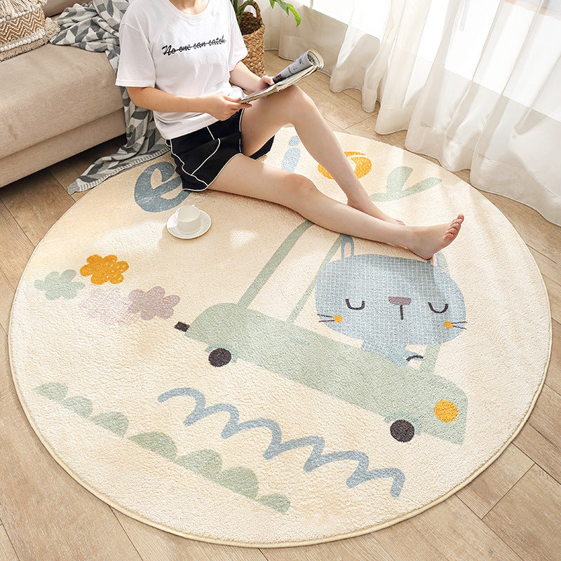 Pretty Cat Pattern Round Shaggy Soft Girls Boys Bedroom Kids Room Bedside Living Room Carpet Rugs