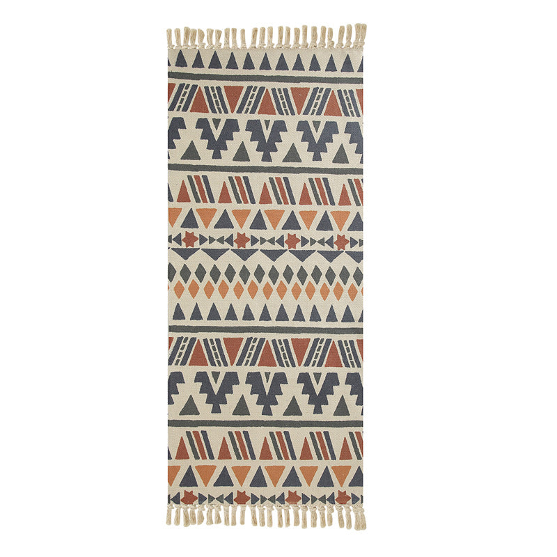 Moroccan Style Colourful Geometric Cotton Area Rug with Tassel Hand Woven Floor Carpet Rug for Living Room Bedroom