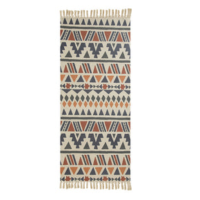 Moroccan Style Colourful Geometric Cotton Area Rug with Tassel Hand Woven Floor Carpet Rug for Living Room Bedroom