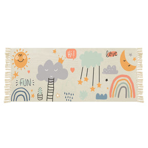 Cartoon Pattern Cotton Area Rug with Tassel Hand Woven Floor Carpet Rug for Living Room Bedroom