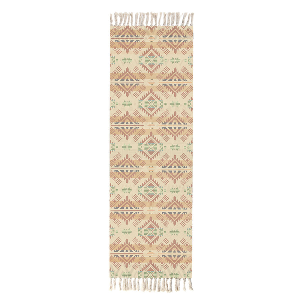 Decorative Orange Geometric Cotton Area Rug with Tassel Hand Woven Floor Carpet Rug for Living Room Bedroom