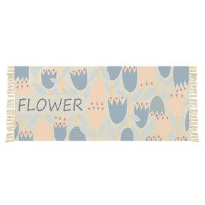 Flowers Pattern Cotton Area Rug with Tassel Hand Woven Floor Carpet Rug for Living Room Bedroom