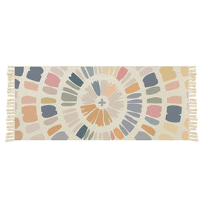 Colourful Flowers Pattern Cotton Area Rug with Tassel Hand Woven Floor Carpet Rug for Living Room Bedroom