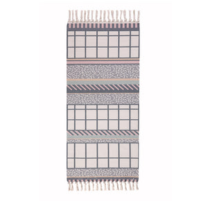 Moroccan Style Checked Striped Pattern Cotton Area Rug with Tassel Hand Woven Floor Carpet Rug for Living Room Bedroom