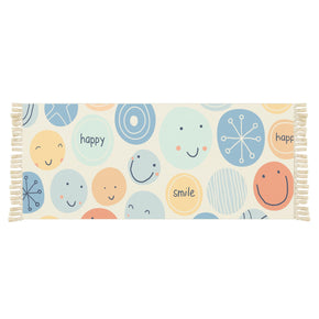 Colourful Smiley Pattern Cotton Area Rug with Tassel Hand Woven Floor Carpet Rug for Living Room Bedroom