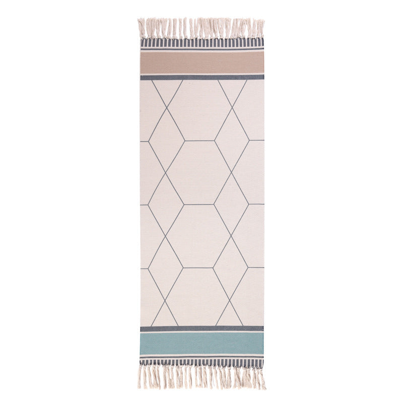 Pink Hexagon Pattern Cotton Geometric Area Rug with Tassel Hand Woven Floor Carpet Rug for Living Room Bedroom