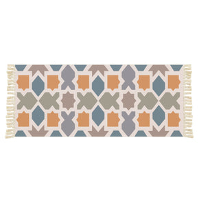 Colourful Geometric Pattern Cotton Area Rug with Tassel Hand Woven Floor Carpet Rug for Living Room Bedroom
