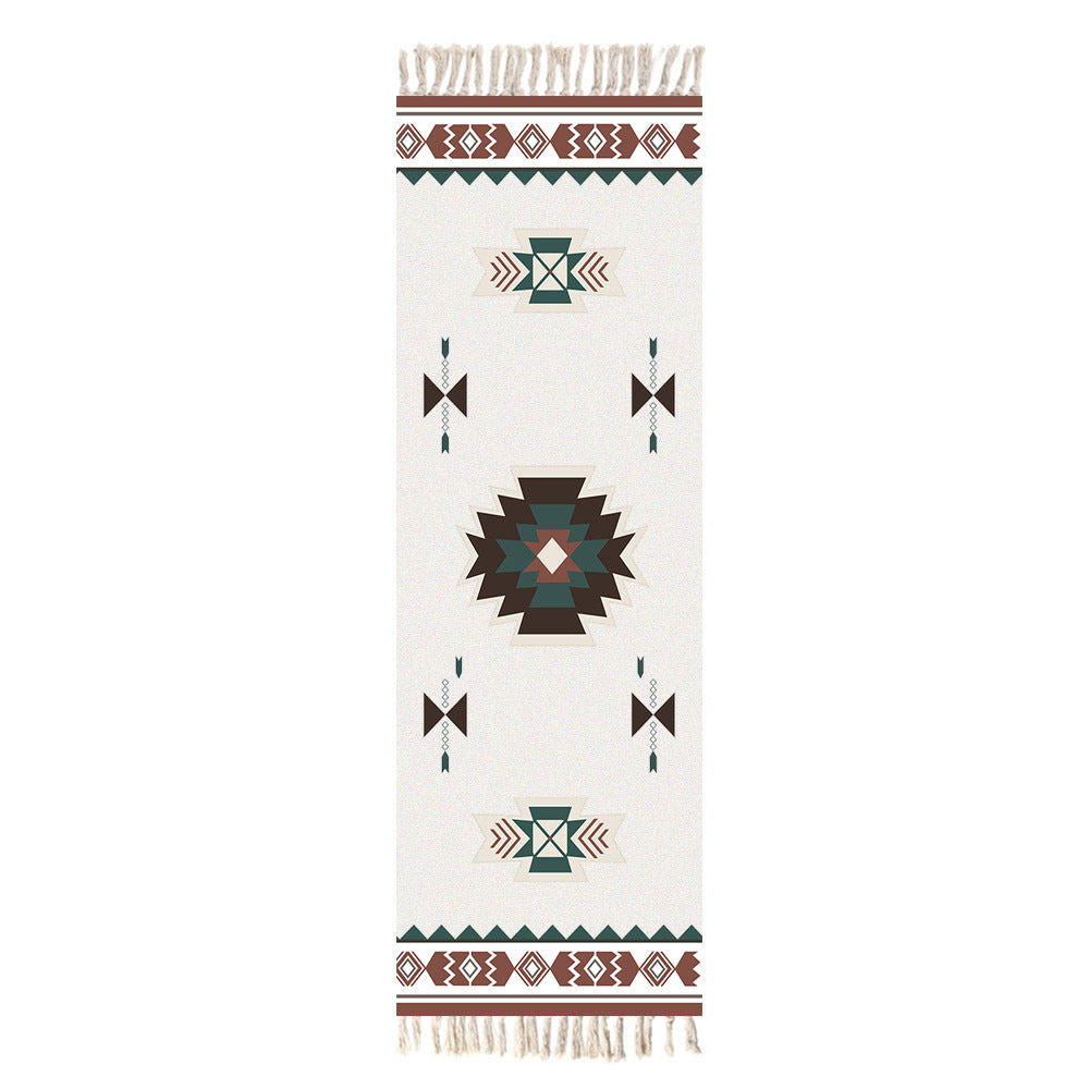 White Geometric Pattern Cotton Area Rug with Tassel Hand Woven Floor Carpet Rug for Living Room Bedroom