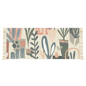 Cartoon Plant Pattern Cotton Area Rug Hand Woven Washable Rug Entryway Bedside Runner Thin Floor Mat Carpet with Tassel