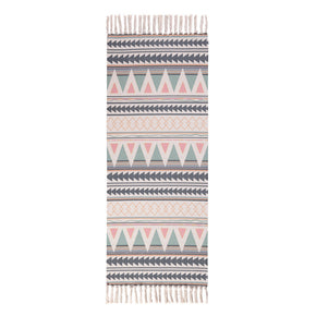 Moroccan Style Decorative Geometric Pattern Cotton Area Rug Hand Woven Washable Rug Entryway Bedside Runner Thin Floor Mat Carpet with Tassel