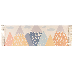 Colourful Mountain Pattern Cotton Area Rug Hand Woven Washable Rug Entryway Bedside Runner Thin Floor Mat Carpet with Tassel