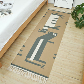 Geometric Animals Pattern Cotton Area Rug with Tassel Hand Woven Floor Carpet Rug for Living Room Bedroom