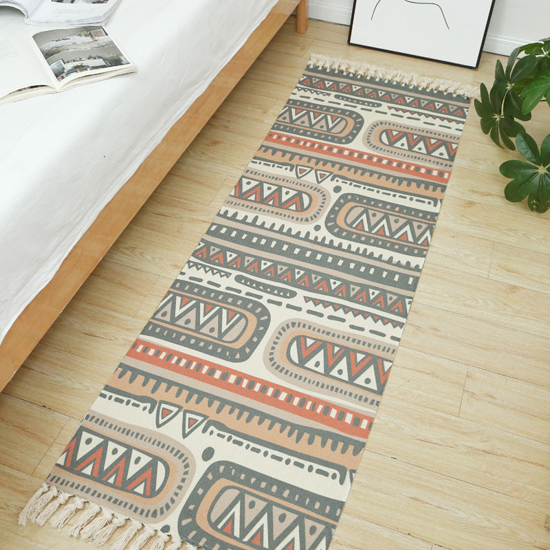 Black Moroccan Geometric Striped Pattern Cotton Area Rug with Tassel Hand Woven Floor Carpet Rug for Living Room Bedroom