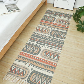 Black Moroccan Geometric Striped Pattern Cotton Area Rug with Tassel Hand Woven Floor Carpet Rug for Living Room Bedroom