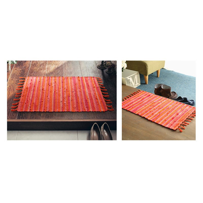 Orange Handmade Eco-Friendly Cotton Carpet With Tassel For Bedroom Bedside Kitchen Living Room Bathroom Absorbent Floor Mat