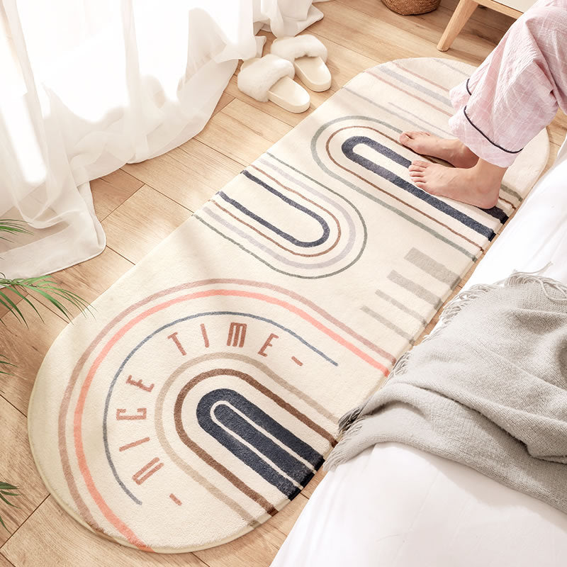 Oval Arched Lines Patterned Plush Soft Girls Boys Bedroom Kids Room Bedside Carpet Rugs Runners