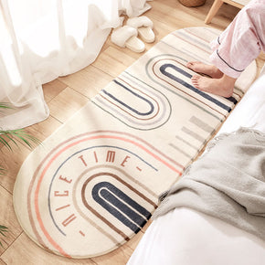 Oval Arched Lines Patterned Plush Soft Girls Boys Bedroom Kids Room Bedside Carpet Rugs Runners