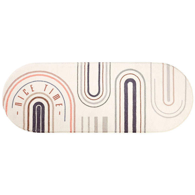 Oval Arched Lines Patterned Plush Soft Girls Boys Bedroom Kids Room Bedside Carpet Rugs Runners