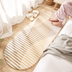 Black Yellow Striped Patterned Oval Plush Soft Girls Boys Bedroom Kids Room Bedside Carpet Rugs Runners
