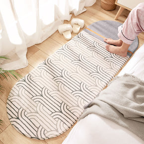 Lines Patterned Oval Plush Soft Girls Boys Bedroom Kids Room Bedside Carpet Rugs Runners