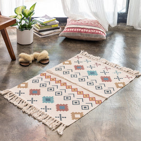 Moroccan Warm Cotton Vintage Striped Area Rug with Tassel Hand Woven Floor Carpet Rug for Bedroom Living Room