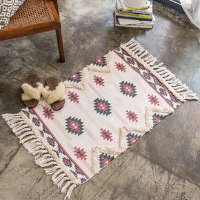Red Moroccan Warm Cotton Vintage Striped Area Rug with Tassel Hand Woven Floor Carpet Rug for Bedroom Living Room